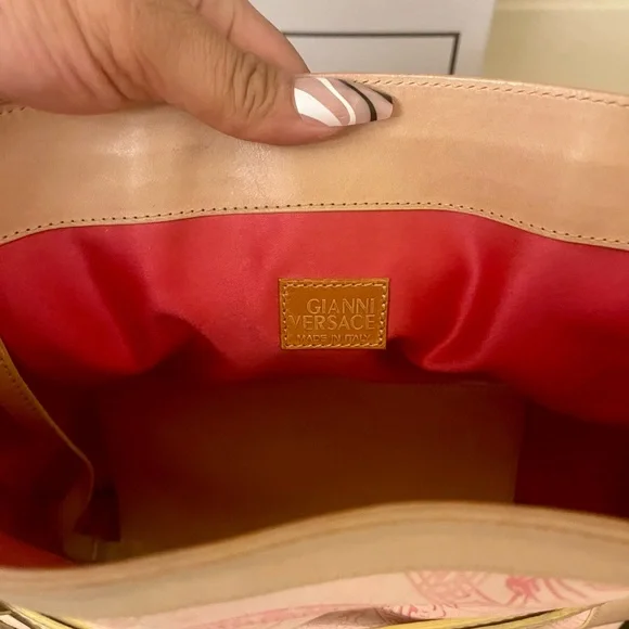 Versace Pink and Tan Tote Bag with Medusa Logo - Picture 7 of 12